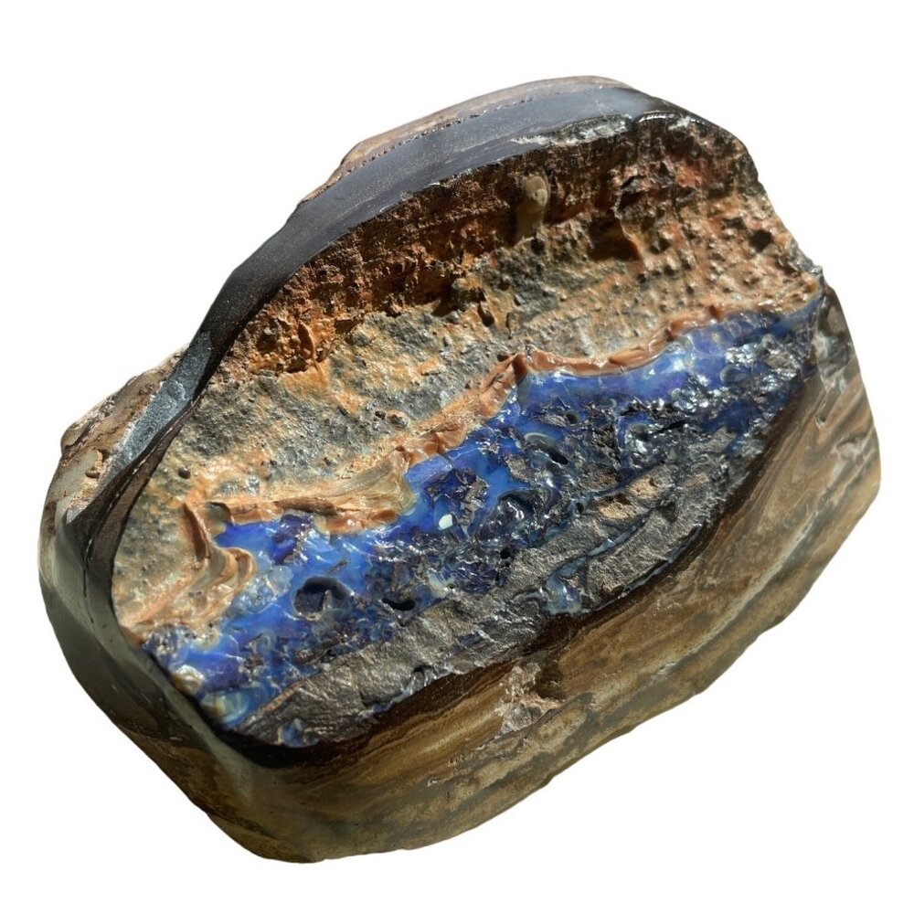 Large Raw Boulder Opal Specimen With Striking Blue Veins & Natural Earthy Tones